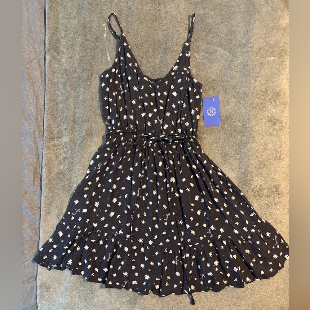 Hurley Black and White Sundress Sleeveless Spaghetti Strap